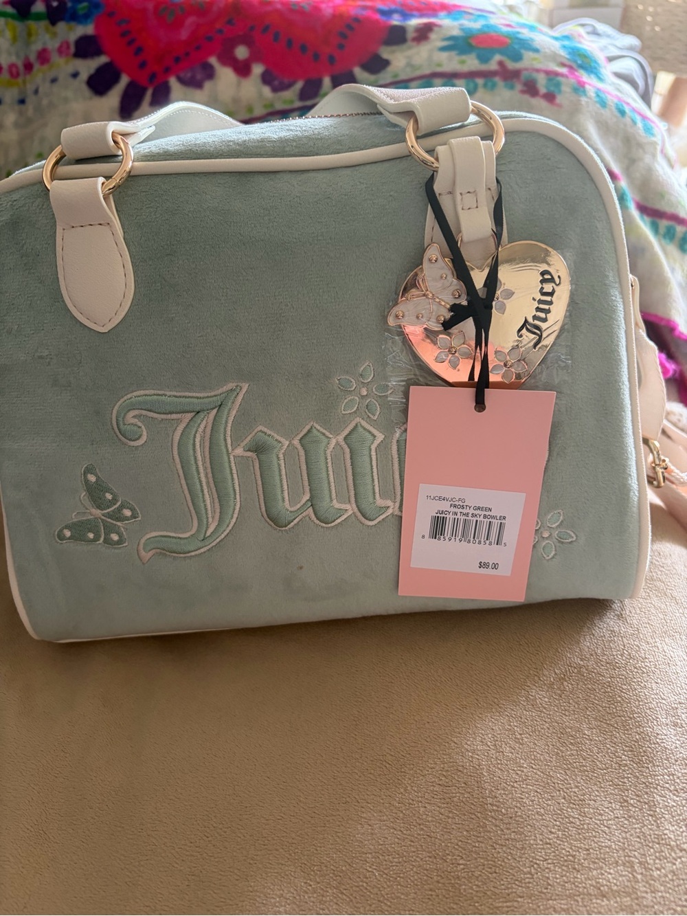 Juicy Couture Mint Green and Cream Satchel with Heart Charm - Picture 7 of 8